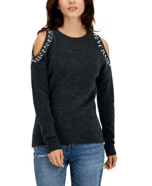 INC International Concepts Womens Jewel Studded Cold Shoulder Sweater